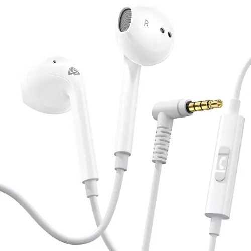 LUDOS Zenith Kopfhörer In Ear Kopfhörer mit Kabel und Mikrofon, 5-Jahre Garantie, In Ear Ohrhörer, 3,5 mm Klinkenstecker Earbuds, Satte Bässe Earphones, Headphones für iPhone, iPad, Samsung - Weiß