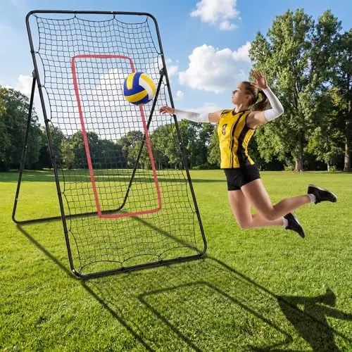 Volleyball Rebounder Netz 215x117cm Volleyballnet Tennis rebounder Volleyball-Trainingsgerät mit Schlagzone für Lacrosse Baseball Verstellbares Volleyballnetz Hinterhof