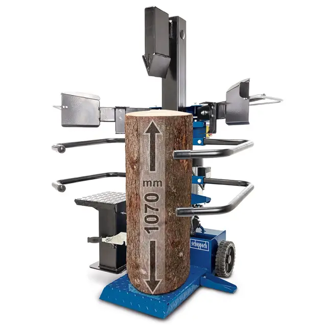 Scheppach Meterholz Holzspalter stehend Compact 8T | 7,95 Tonnen Spaltkraft | 400V 3500W Leistung | Holzlänge 1070mm / max.Ø 350mm | schwenkbarer Tisch | für Hartholz & Weichholz - mit Fahrvorrichtung