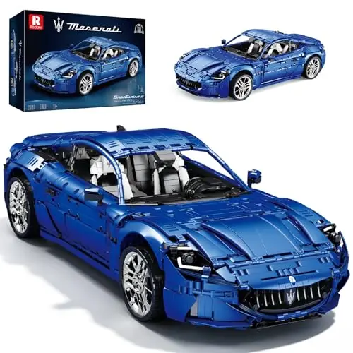 Reobrix 11010 Maserati Modellauto aus Klemmbausteinen für Erwachsene, 1:8 Sportwagen Modell, Großer Blauer Supercar Bausatz, Offiziell Lizenzierter Maserati GranTurismo Folgore (5480 Teile)