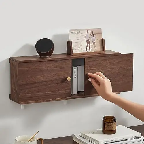 Wandmontiertes Holz-Routerregal, WiFi-Router Aufbewahrungsbox, Wandmontierte WiFi Box Hider, Korb Zum Verstecken des Routers, Für Zuhause, Büro Und Wohnzimmerdekoration(L48cm/19in)