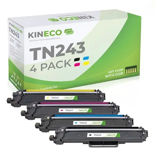 Kineco TN243 TN247 4er Set Toner kompatibel für Brother MFC-L3750CDW DCP-L3550CDW HL-L3210CW HL-L3230CDW MFC-L3770CDW HL-L3270CDW Ersatz für TN-243 und TN247 TN243CMYK Multipack Schwarz & CMYK