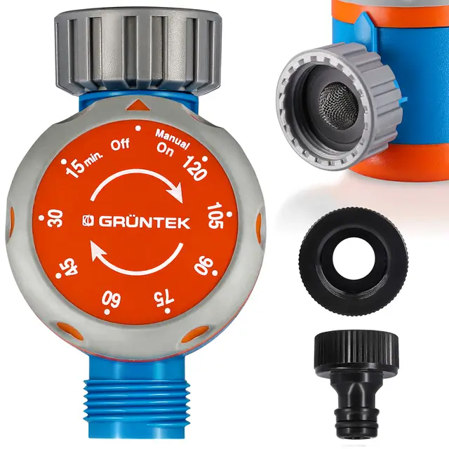 GRÜNTEK Mechanische Bewässerungsuhr 15–120 Min mit Filtersieb