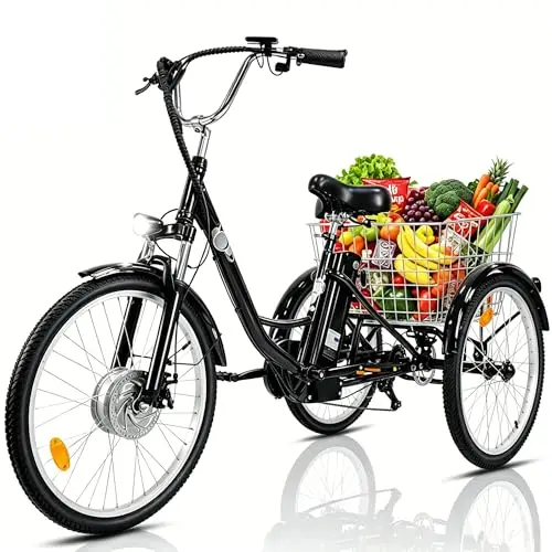 E Bike Dreirad für Erwachsene 24 Zoll Elektro Dreirad für Herren und Damen 3 Rad Elektrofahrrad mit 36V 15Ah Lithium Akku 250W Motor lastenfahrrad LCD-Display Geschwindigkeit 25 KM/H