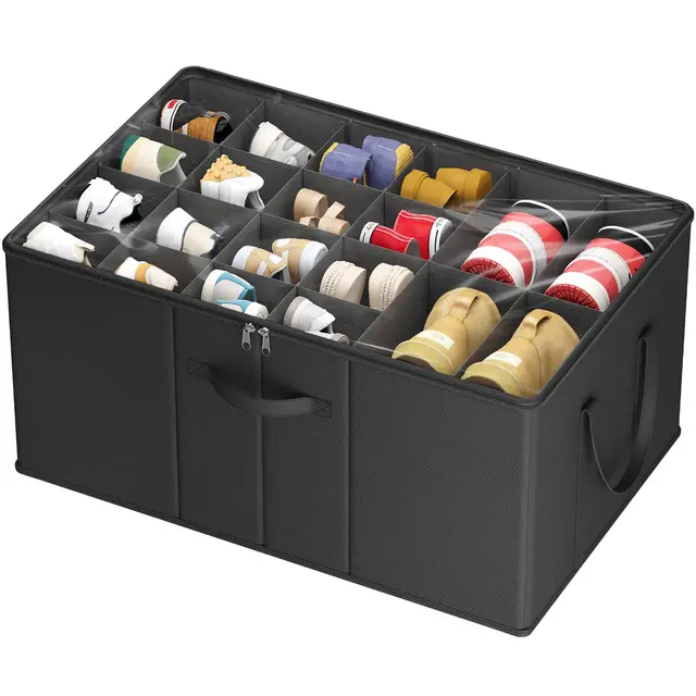Lifewit Großer Schuhorganizer für den Kleiderschrank, Faltbarer Schuhkarton mit durchsichtigem Deckel und verstärkten Griffen, Halter passend für Turnschuhe Stiefel Heels, 1er, Schwarz