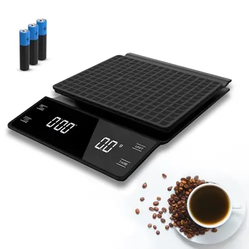 Multifunktionale Kaffeewaage und Küchenwaage mit Timer - 3 kg / 0,1 g Hochpräzision - geeignet für gebrühten Kaffee, gefilterten Espresso und Küche (Batterie enthalten) - schwarz