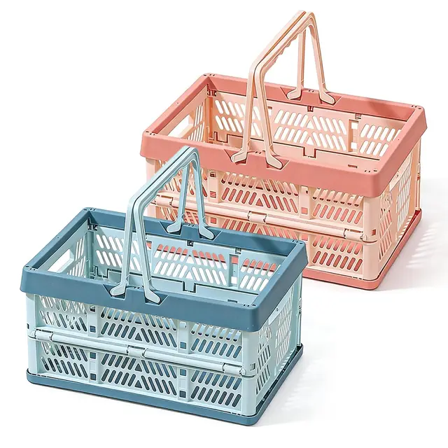 2 Stück Klein Klappboxen, Klappbox faltbar mit Henkel, Stapelbar Und Platzsparend, Faltbar Aufbewahrungskiste Für Küchen, Badezimmer, Büros, Schlafzimmer Und Kleiderschränke (Blau + Rosa, L-19L)