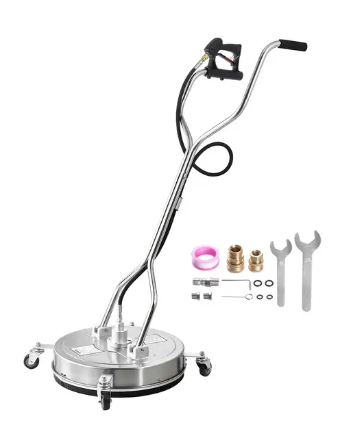 VEVOR 535 mm Hochdruckreiniger-Oberflächenreiniger, Flächenreiniger aus Edelstahl auf Rädern, 275 Bar max. 0,95 cm Anschlussstück, Doppelgriff, 2 Düsen, Spray für Betonterrasse