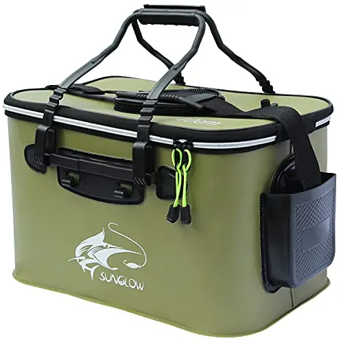 Angeleimer, 23L/30L/38L Tragbarer Faltbarer Angelköder-Eimer,Multifunktionaler Behälter für lebende Angelköder, Outdoor-Camping-Eva-Angeltasche und Fischschutzeimer