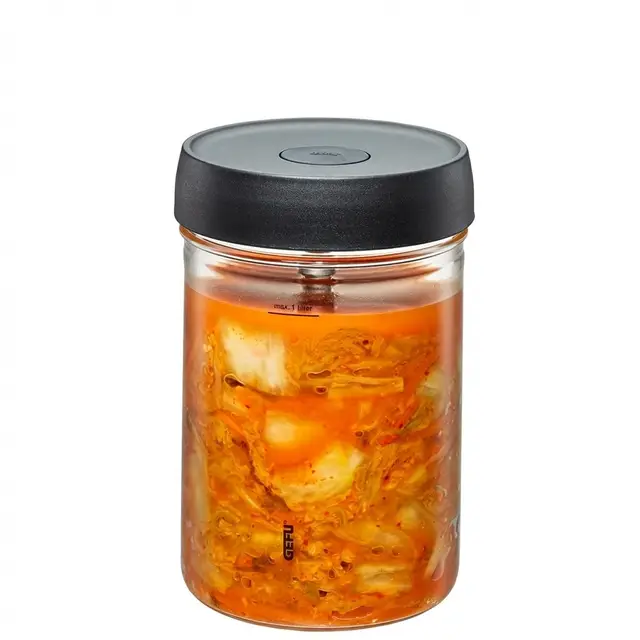 GEFU Fermentierglas NATIVO 1 Liter, inkl. Beschwerungsgewicht, Fermentationsglas mit Gewicht und Deckel, transparent, zum Einlegen, Fermentieren