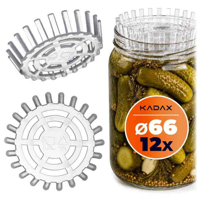 KADAX Fermentiergewichte – 12er Set | Gärhilfe fi 66 mm mit Netz für TO66-Einmachgläser | Kunststoff Fermentier-Einsatz für Sauerkraut, Kimchi & Gurken | lebensmittelecht