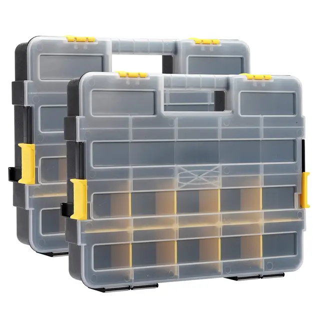 MIXPOWER Werkzeugkasten-Organizer-Set, 2 Stück, 34 Fächer, 20 herausnehmbare Trennwände, schwarz/gelb, 2-teiliges Set, hervorragend für Schrauben, Muttern, Kleinteile