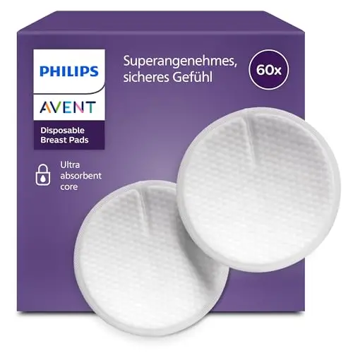 Philips Avent Einweg-Stilleinlagen – 3-lagiger ultrasaugfähiger Kern, auslaufsicher, wabenförmige weiche Oberfläche, ultradünn und diskret, einzeln verpackt, 60 Stück, SCF254/61