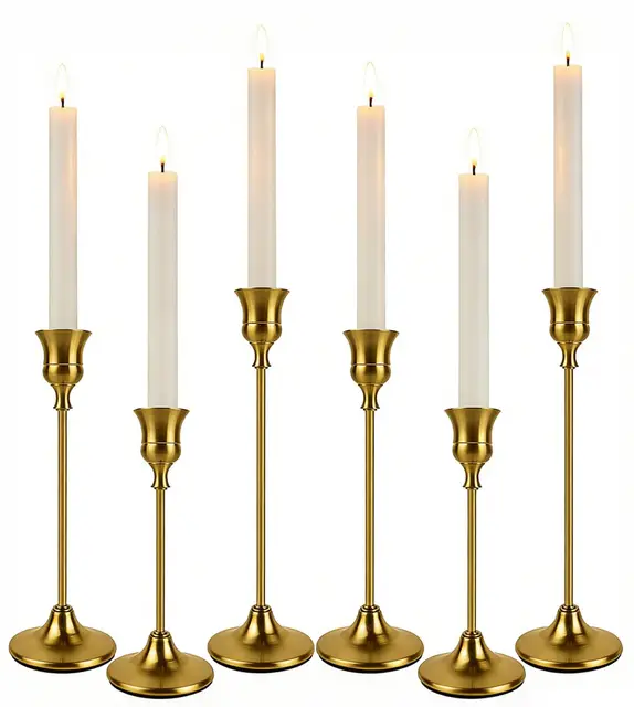 Kerzenständer Messing Gold 6 Stück, Kerzenhalter Gold Candle Holder, Vintage Stabkerzenhalter Stabkerze für Kaminsimse, Geburtstage, Tischmitte, Hochzeiten, Abendessen, Wohnkultur