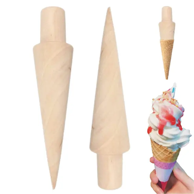 2 Stück Hörnchenformer Holz, Waffelkegel Roller, Waffelhorn Holz Eiswaffelformer, Waffel Hörnchen Former für die Herstellung von DIY-Waffeln und Eistüten