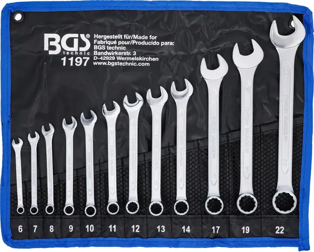 BGS 1197 | Maul-Ringschlüssel-Satz | 12-tlg. | SW 6 - 22 mm | inkl. Tetron-Rolltasche | Gabelringschlüssel