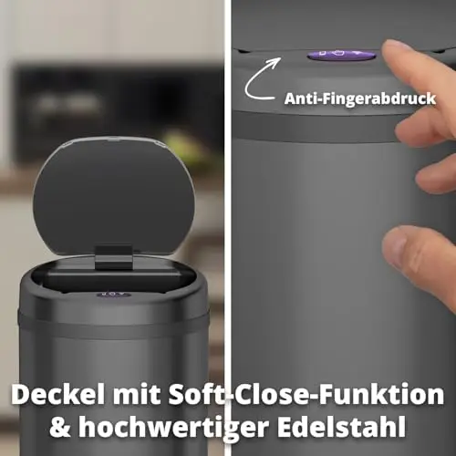 FLINQ PEAK 50L Smart Sensor Mülleimer - Automatischer Kuche Mülleimer mit Sensor - Moderner Abfalleimer - Küchenmülleimer Groß - Schwarz
