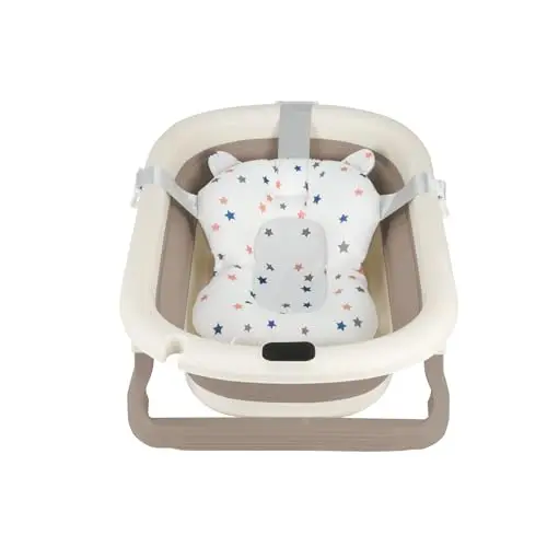 Baby Badewanne Faltbar mit Thermometer & Rutschfestem Badekissen – Tragbare Babybadewanne Ergonomisch, Platzsparend & Sicher – Für Neugeborene bis 3 Jahre, Baby Bathtub-WX44703