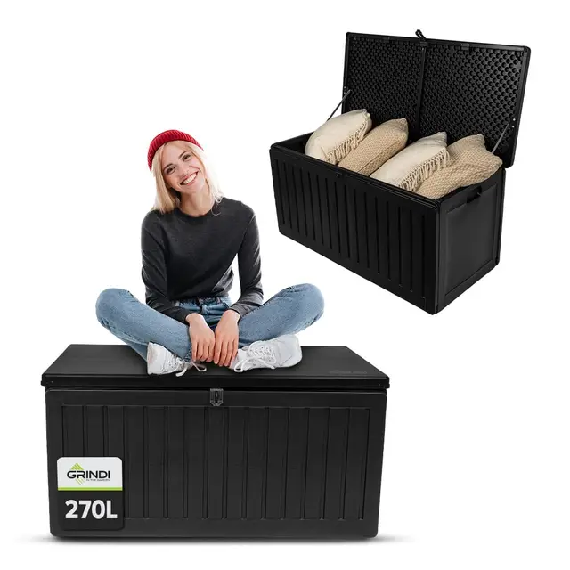 Grindi - Gartenbox 270 L - Auflagenbox wasserdicht Cygnus - Aufbewahrungsbox mit Deckel Garten - Kissenbox Outdoor wasserdicht - Geräteschuppen - Balkonmöbel - Gartenmöbel - Garten Zubehör