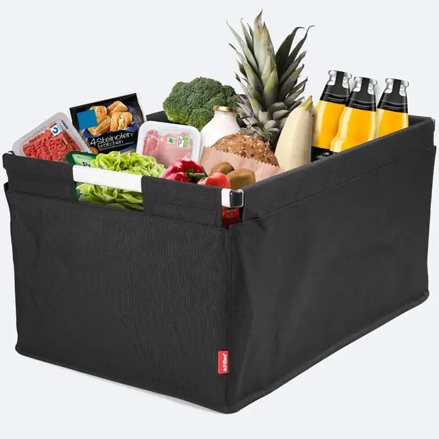 achilles Transportkiste, Big-Box Alu, Einkaufskorb, Klappbox mit Alurahmen, Transportbox, Kofferraumbox, Faltbox, 61,5x42x29cm (Schwarz)
