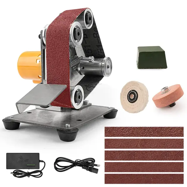 SI FANG Mini Bandschleifer,Elektrischer Band Schleifmaschine,7-Stufig Einstellbare Messerschärfer mit 20pcs 330x30 mm Schleifbänder Geliefert für Holz- und Metallbearbeitung