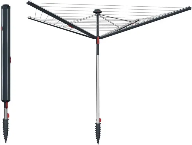 Vileda Sun-Rise Premium Wäschespinne -50 m Leinenlänge|Kompakte & stabile Wäschespinne für Garten & Terrasse|Patentiertes Spannsystem, wetterfest & platzsparend, Höhe 1,67–1,82 m | Comfort-Pack