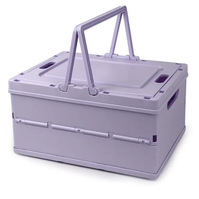Klappbox mit Deckel, Faltbarer Aufbewahrungsbox mit Griffen, Kunststoff Ordnungsboxen für Zuhause, Küche, Badezimmer, Schlafzimmer, Speisekammer (Lila)