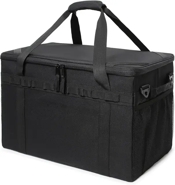 Taktische Camping-Aufbewahrungstasche – 45 L Allzweck-Tragetasche Organizer multifunktionales Geschirrset Topf Kollisionsschutz Picknick-Paket Eisbeutel Kartenherd-Aufbewahrung (Black)