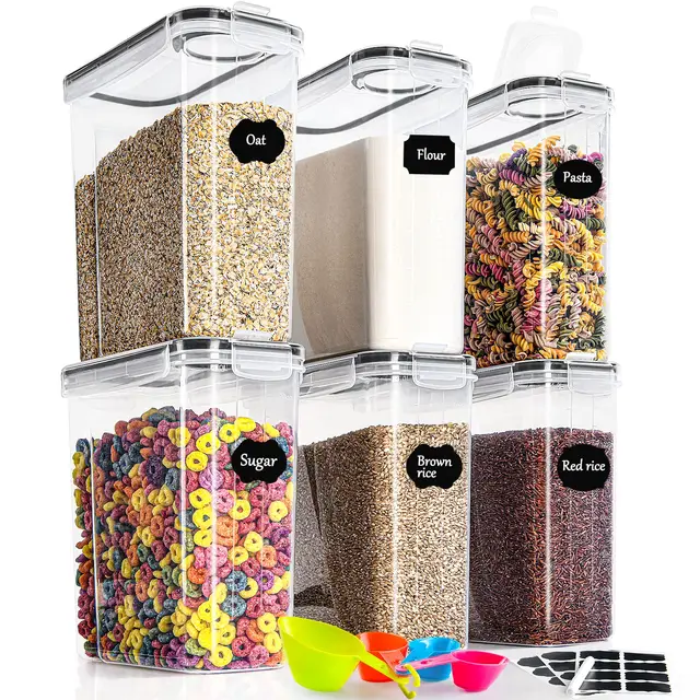 GoMaihe 4L Vorratsdosen 6 Set, Aufbewahrungsbox Küche Luftdicht Behälter aus Plastik Mit Deckel, Vorratsgläser zur Aufbewahrung von Nudeln, Müsli, Reis, Mehl, und für Futter Haustiere, MEHRWEG