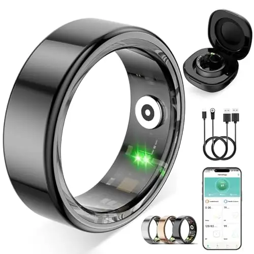 Smart Ring für Damen Herren, Fitness Tracking Ring mit Herzfrequenz, Schlafüberwachung, Schrittzählung für iOS und Android, Keine Abonnementgebühr, IP68 wasserdicht(Schwarz, 11)