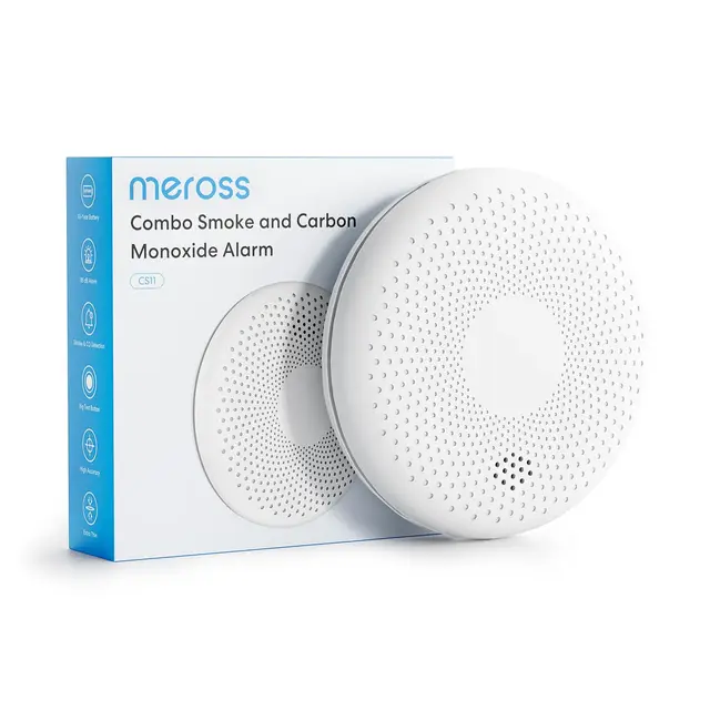 Meross 2 in 1 Rauch- & CO Melder 10 Jahre Batterie, Rauchmelder und Kohlenmonoxid Melder mit Prüftaste, nach EN14604 & EN50291 Standard Zertifiziert