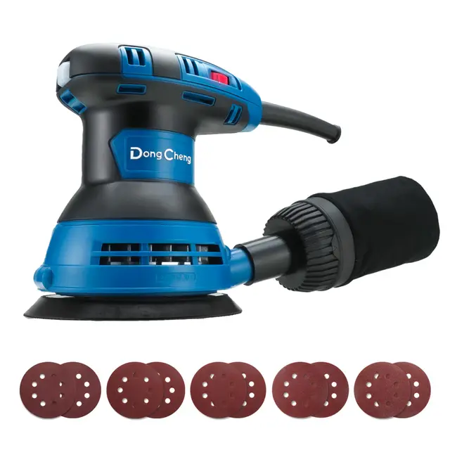 DongCheng Exzenterschleifer 300W, 125mm Schleifmaschine, 6 Geschwindigkeiten, 4,000-12,000 U/min mit Staubfangbehälter und 10 Schleifpapier, ideal für Holzbearbeitungsprojekte und Heimwerkerarbeiten