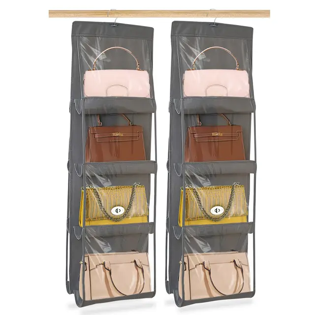 Handtaschen Aufbewahrung: 2 Stücke Handtaschen Organizer Hängend, Faltbar Taschenorganizer Hängende mit 8 Taschen für Handtaschen, Taschen, Geldbörsen, Visuelle Aufbewahrung, Waschbar