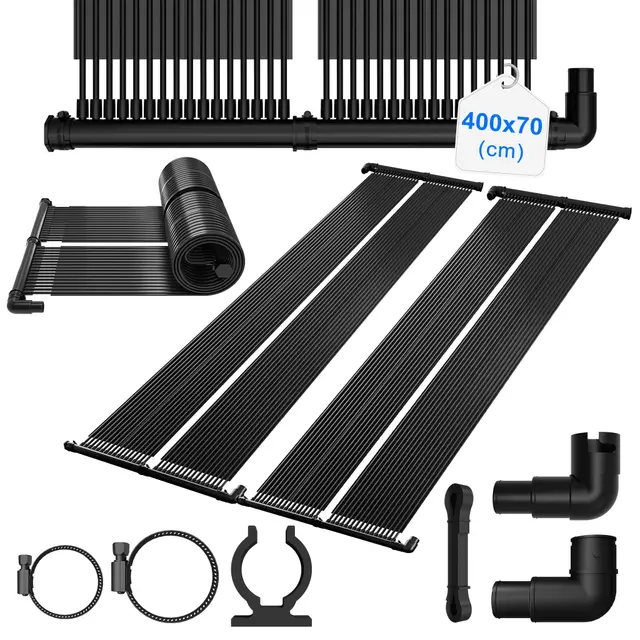 2er-Set Solarkollektor Poolheizung 400x140cm je Stück, Solarheizung für Schwimmbad, UV-beständiger Kunststoff beliebig erweiterbar, Warmwasser-Solarmatte umweltfreundlich inkl. Adapter