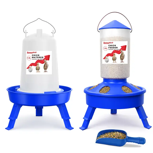 ZenxyHoC Küken Futterautomat und Tränke Set, 1,5 L, 3 Höhen, Blau