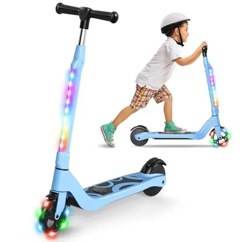 SISIGAD E Scooter Kinder für 6-12 Jahre, E Roller Kinder 5.3 Zoll Kinderroller mit Blinkende LED-Leuchten & 3 Einstellbare Höhe, Elektroroller Kinder Max 10km/h, 45W Motor, Maximale Belastung 70kg