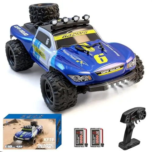 RC Auto 1:18 4WD Ferngesteuertes Auto, 40km/h High Speed Geländewagen mit 2 Akkus (45min Laufzeit), IPX4 Wasserdichter Offroad Truck für Sand, Schlamm & Schnee