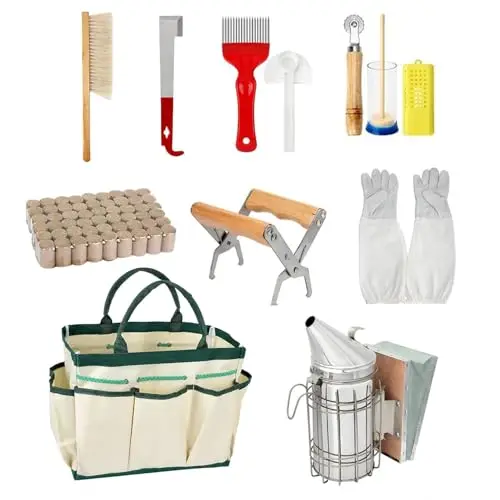 Imker Zubehör,Beekeeping Supplies Stockmeißel,12 PCS Imkereibedarf,Imkerwerkzeuge Und Zubehör,Enthält Bienenbürste,J-Haken usw.,Für Professionelle Imker-Einsteiger,Bietet Alles,Was Imker Benötigen