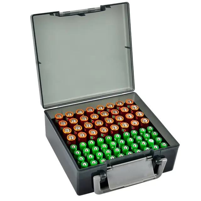 FULLCASE Batteriebox Batterie Aufbewahrungs Organizer für 54 AAA AA Batterien, Batterien aufbewahrung, Batteri Aufbewahrungsbox (Grau, middle-case)