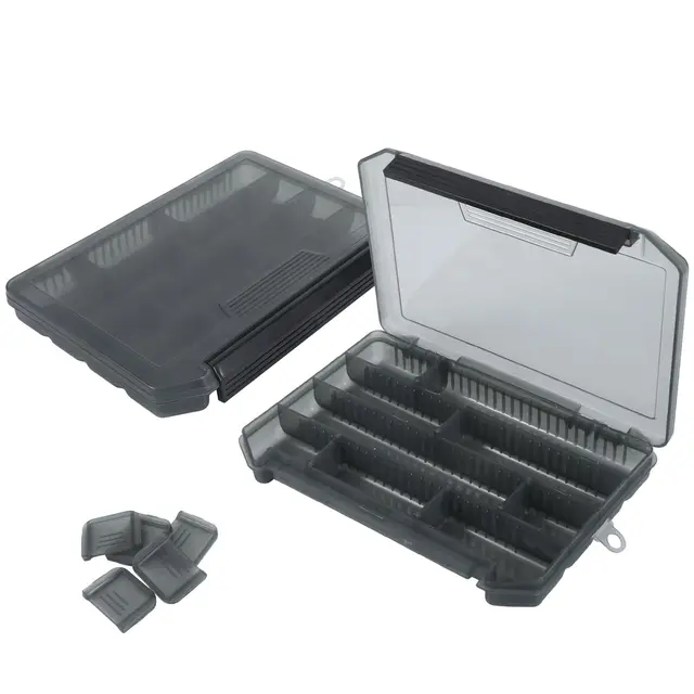 2 Stück Köderbox Angeln, Tackle Box Angelkoffer aus Kunststoff Angelbox Tackle Box Angeln Angeltasche für Angelköder, Angelblei, Angel Koffer mit 10 Verstellbaren Trennwänden, Ködertasche Schwarz