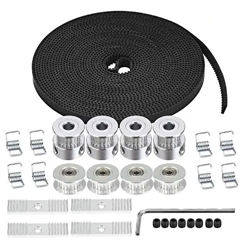 5M GT2 Zahnriemen 6 mm Breite + 4 Stück 20 Zähne 5 mm Bohrung Zahnscheibenrad + 4 Stück Leerlauf + 8 Stück Spannfeder Torsion + 4 Stück Zahnspangen-Montageblock mit Inbusschlüssel für 3D-Drucker