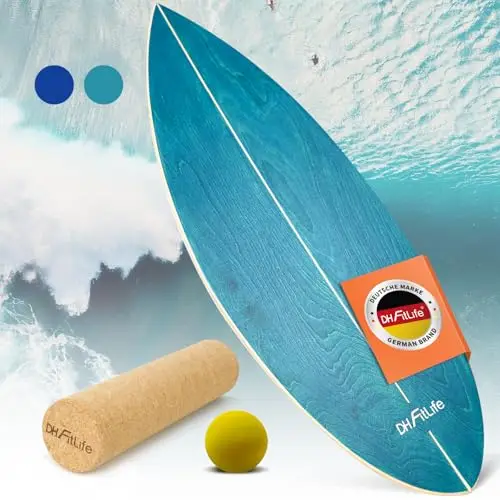 DH FitLife Surfbrett Kit Surfing Balance Board aus Echtholz | Indoor Surfboard mit Rocker Shape | Wackelbrett für Erwachsene | Spaß & Training Zuhause