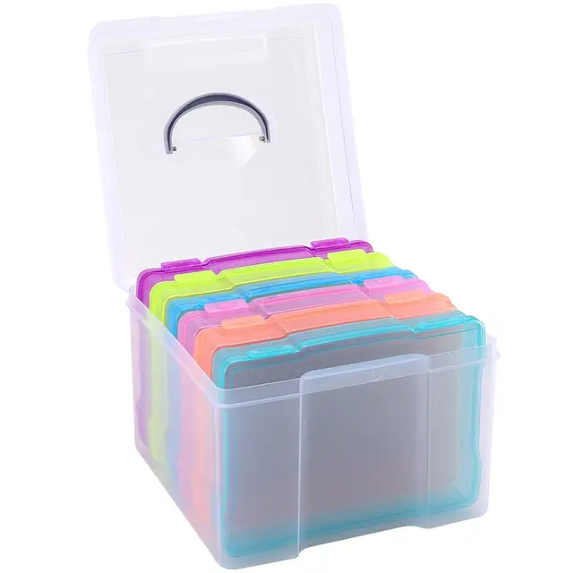 Foto Aufbewahrungsbox Bunt 21x21x16cm, Fotoaufbewarungsbox Fotoboxen mit 6 Innenbox, Foto Organizer Box für Fotosammlungen, Briefe, Bastelzubehör