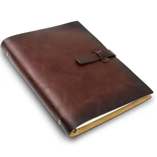 A5 Notizbuch Leder,Refillable A5 Leather Notebook,Handgefertigtes Leder mit 6-Ring-Metallbinder,Tagebuch,Braun,für Schrftsteller,Geschäft,Arbeit,23 x 17 cm,200 Seiten