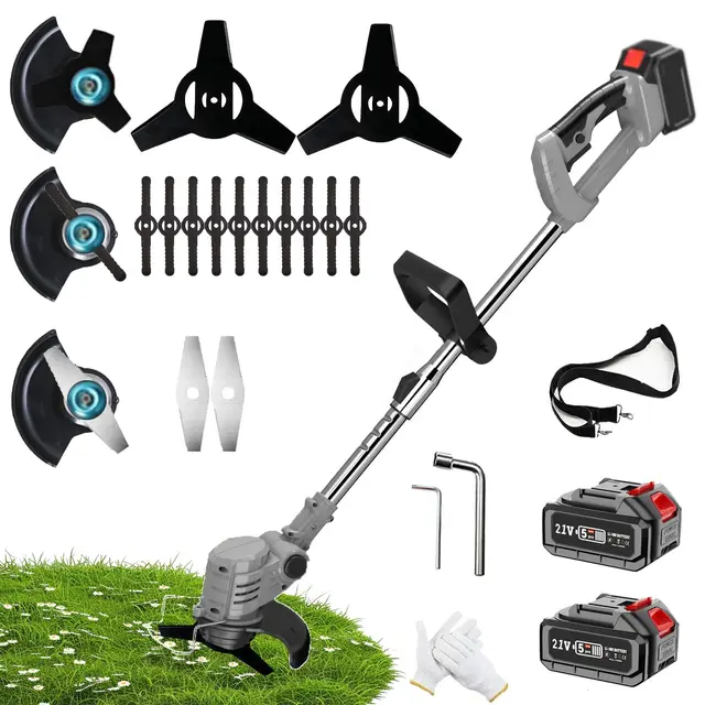 21V Akku Rasentrimmer mit Akku Freischneider Elektrischer 3-In-1 Akku Motorsense Rasentrimmer Mit 2 Batterien, Elektro-Trimmer Garten Rasen Unkraut Trimmer für Garten, Hof