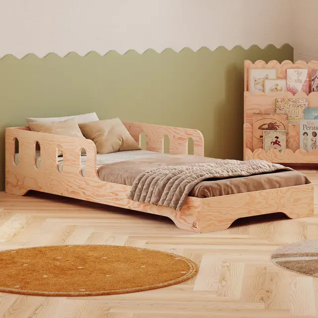 smartwood Kinderbett 90x200 cm - Montessori Bett mit Rausfallschutz & Lattenrost - Kinderbett aus Holz mit FSC-Zertifikat - Bodenbett für Jungen & Mädchen - Einfache Montage - TILA 6