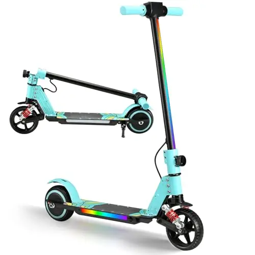 Elektrischer Kinderroller, Upgrade mit LED Front und Fußlichtern, 130W Motor, Faltbarer KinderRoller, mit Lautsprecher, 8 km Reichweite, Belastbarkeit bis 70 kg, für 6-14 Jungen und Mädchen
