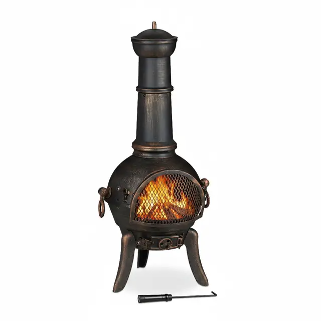Relaxdays Terrassenofen Gartenkamin Gusseisen Bronze Vintage