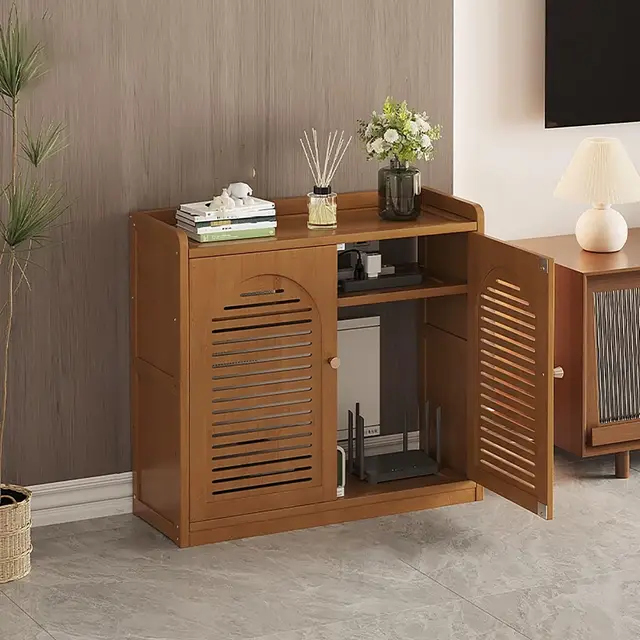 Aufbewahrungsbox für WLAN-Router mit 2 Ebenen, WLAN-Funkbox, verdeckt Kabelsalat und Geräte, für Zuhause, Schlafzimmer, Wohnzimmer (Natur, 23,2 x 9,8 x 26,4 Zoll)