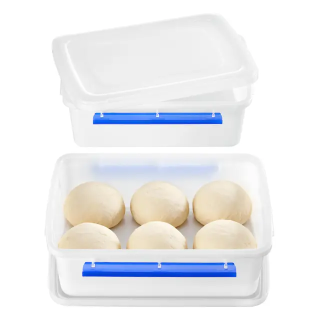 Vtopmart 2er Set Pizzaballenbox,Gärbox mit Deckel 40x30x8cm, BPA-frei Box | Stapelbare Teigbox für Pizzateig & Sauerteig, Kühlschrank Geeignet, Spülmaschinenfest,4-6 Teigstücke Box mit Deckel